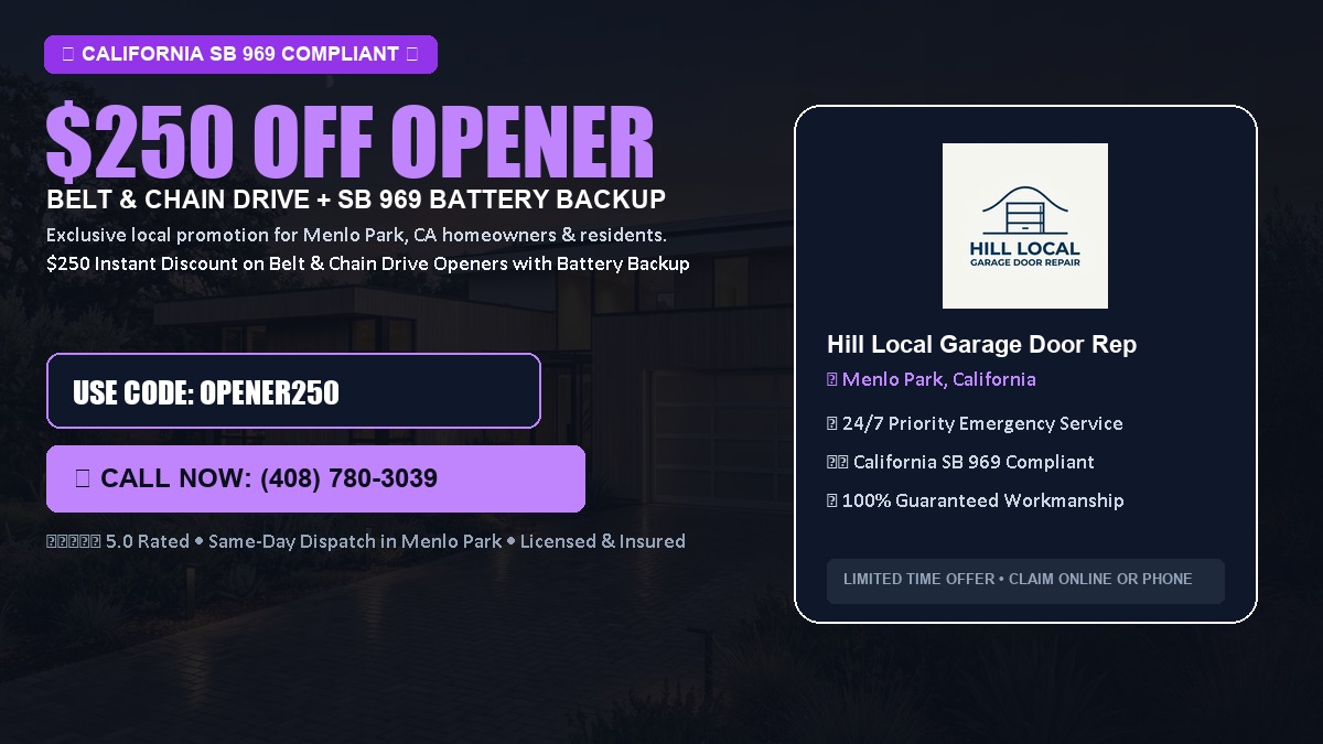 $250 OFF Smart Garage Door Opener Installation (Belt & Chain Drive with California SB 969 Battery Backup) in Menlo Park, CA
